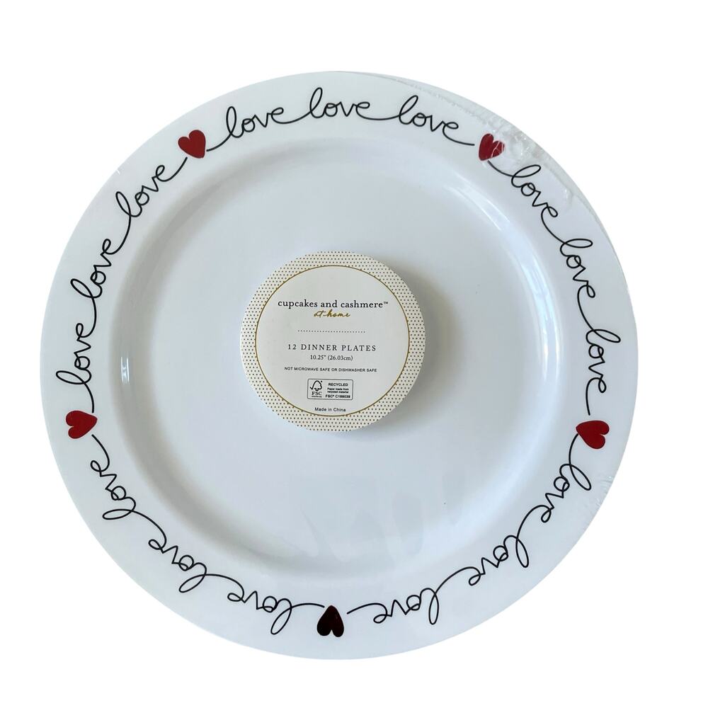 Cupcakes & Cashmere Red Hearts Love Border Disposable 10.25" Dinner Plates 12pc